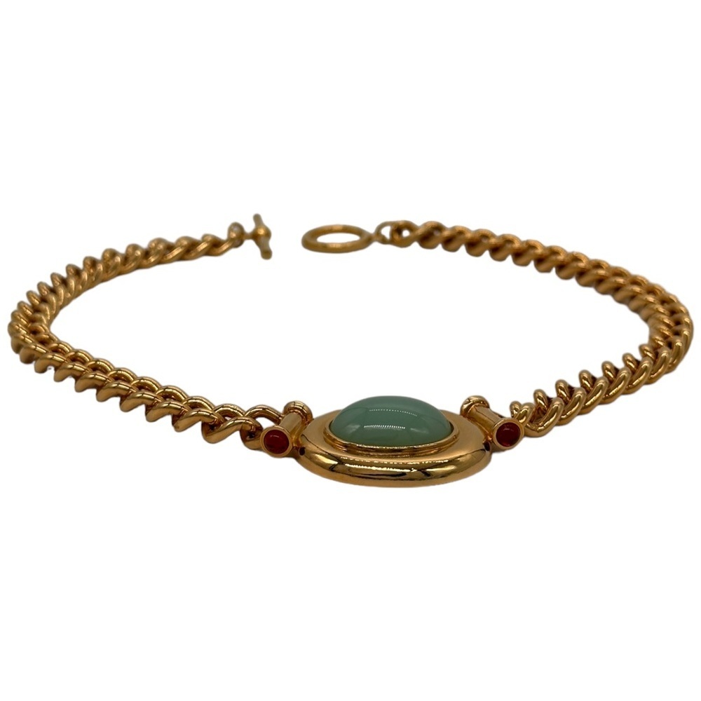 Vintage Elizabeth Taylor Avon Gold Faux Jade Cabochon Collar Necklace Jewelry - Picture 4 of 11